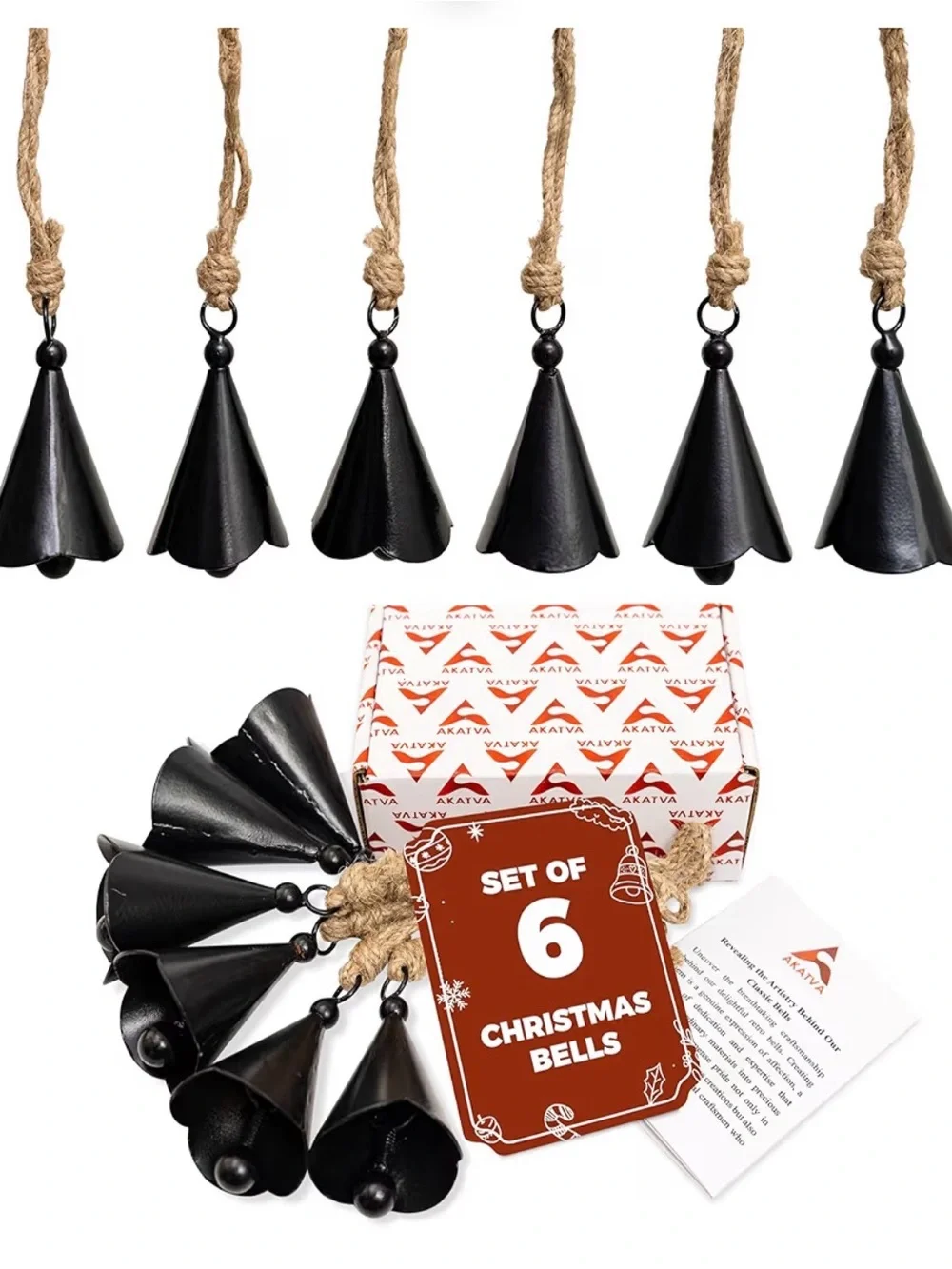Black Hanging Christmas Bells - Set of 6